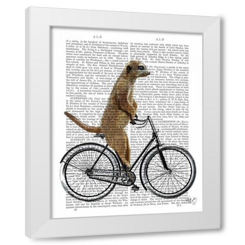 Meerkat on Bicycle White Modern Wood Framed Art Print by Fab Funky