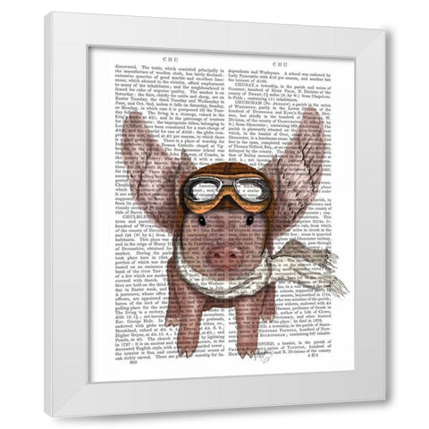 Aviator Piggy White Modern Wood Framed Art Print by Fab Funky