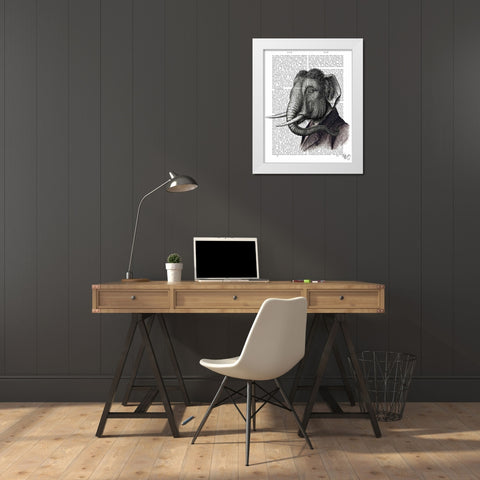 Elephant Portrait White Modern Wood Framed Art Print by Fab Funky
