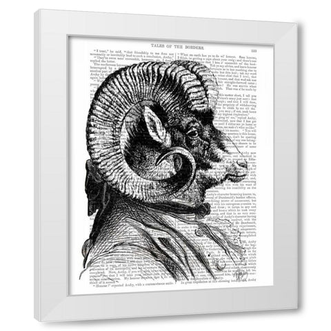 Bighorn Sheep In Suit White Modern Wood Framed Art Print by Fab Funky
