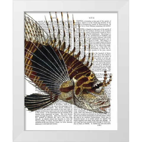 Vintage Spiky Fish White Modern Wood Framed Art Print by Fab Funky