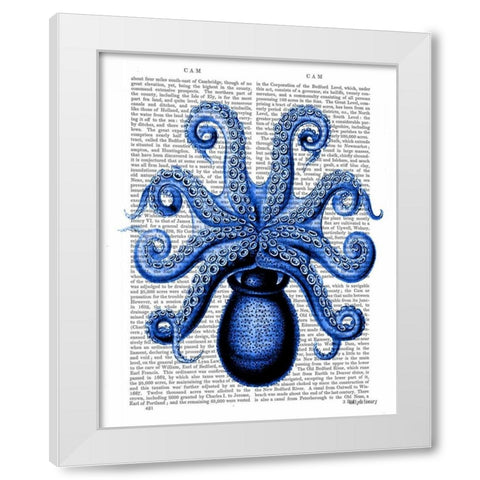 Vintage Blue Octopus 1 Underside White Modern Wood Framed Art Print by Fab Funky