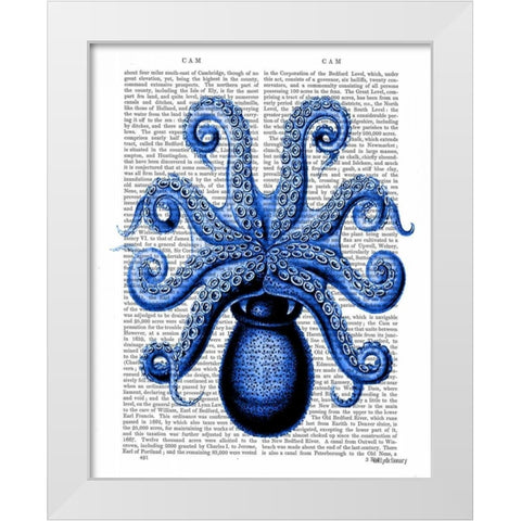 Vintage Blue Octopus 1 Underside White Modern Wood Framed Art Print by Fab Funky