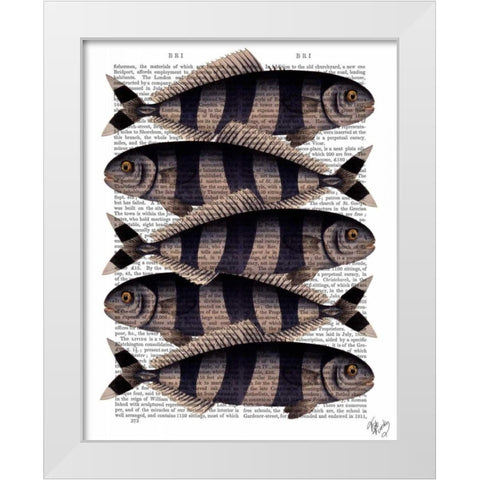 Five Striped Fish White Modern Wood Framed Art Print by Fab Funky