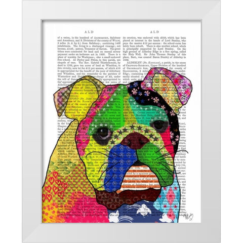 Patchwork Bulldog White Modern Wood Framed Art Print by Fab Funky