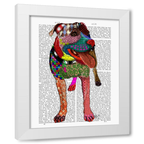 Staffordshire Bull Terrier - Patchwork White Modern Wood Framed Art Print by Fab Funky