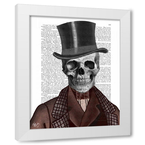 Skeleton Gentleman and Top hat White Modern Wood Framed Art Print by Fab Funky