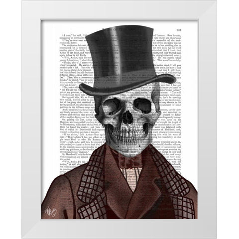 Skeleton Gentleman and Top hat White Modern Wood Framed Art Print by Fab Funky