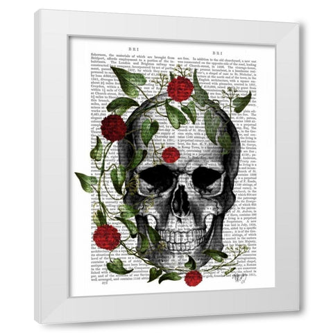 Skull Vines and Flowers White Modern Wood Framed Art Print by Fab Funky