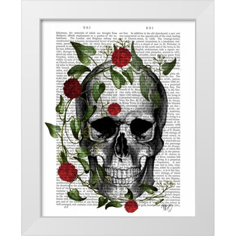 Skull Vines and Flowers White Modern Wood Framed Art Print by Fab Funky