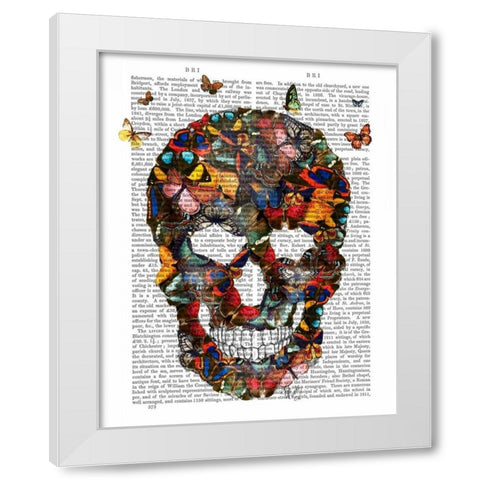 Butterfly Skull White Modern Wood Framed Art Print by Fab Funky