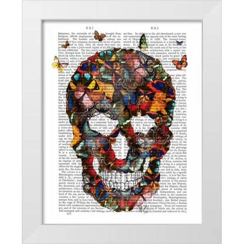 Butterfly Skull White Modern Wood Framed Art Print by Fab Funky