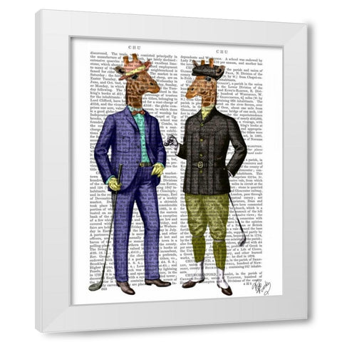 Golfing Giraffes White Modern Wood Framed Art Print by Fab Funky