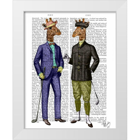 Golfing Giraffes White Modern Wood Framed Art Print by Fab Funky