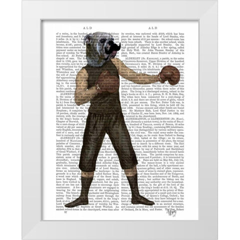 Boxing Bulldog Full White Modern Wood Framed Art Print by Fab Funky