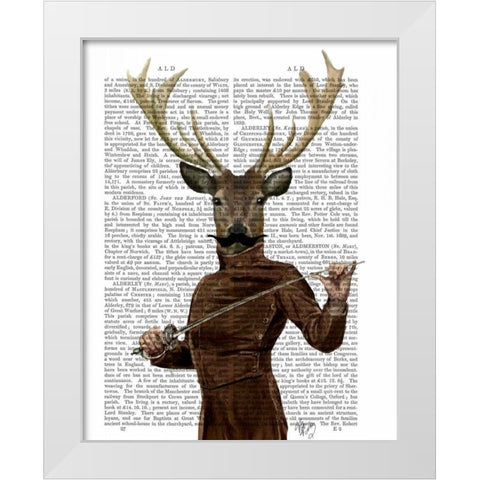 Fencing Deer Portrait White Modern Wood Framed Art Print by Fab Funky
