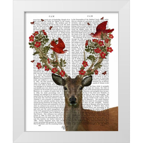 Deer and Love Birds White Modern Wood Framed Art Print by Fab Funky