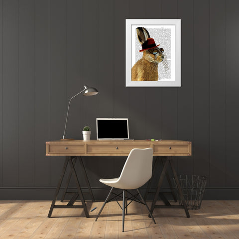 Steampunk Hare with Bowler Hat White Modern Wood Framed Art Print by Fab Funky
