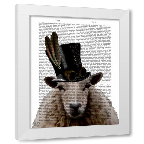Steampunk Sheep White Modern Wood Framed Art Print by Fab Funky