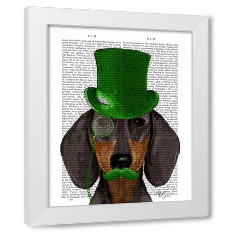 Dachshund with Green Top Hat Black Tan White Modern Wood Framed Art Print by Fab Funky
