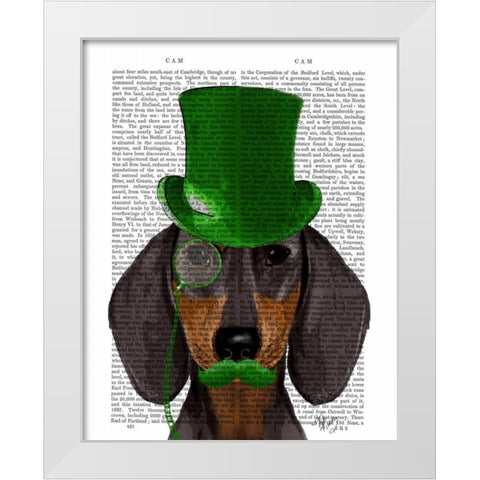 Dachshund with Green Top Hat Black Tan White Modern Wood Framed Art Print by Fab Funky