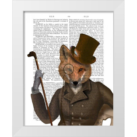 The Bounder Fox Print White Modern Wood Framed Art Print by Fab Funky