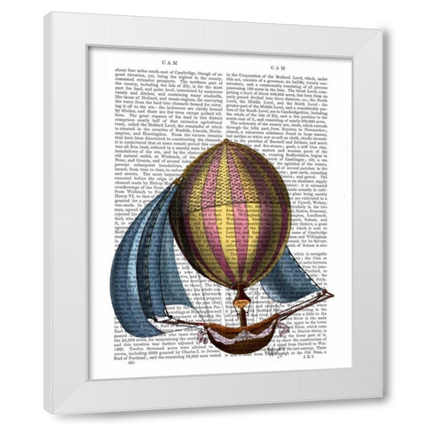 AirShip with Blue Sails White Modern Wood Framed Art Print by Fab Funky