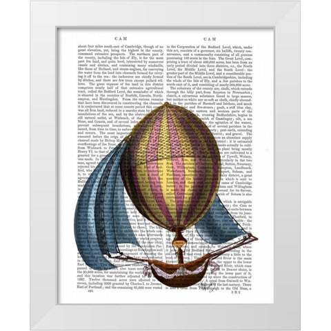 AirShip with Blue Sails White Modern Wood Framed Art Print by Fab Funky