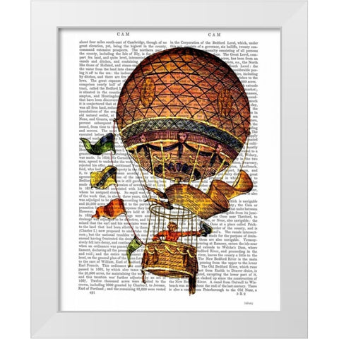 Hot Air Balloon with Flags White Modern Wood Framed Art Print by Fab Funky