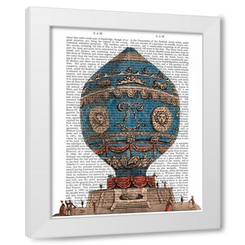 Montgolfier Aerostatique Hot Air Balloon White Modern Wood Framed Art Print by Fab Funky