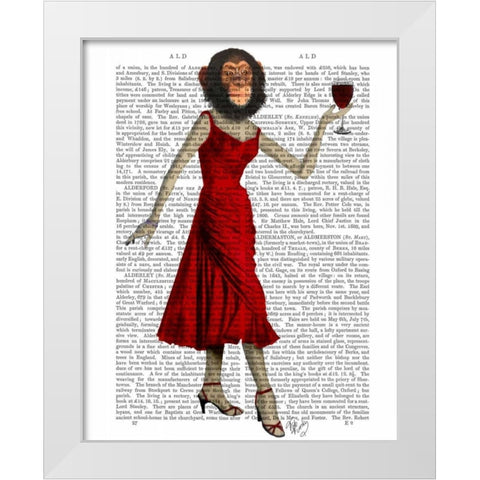 Chimp With Wine White Modern Wood Framed Art Print by Fab Funky