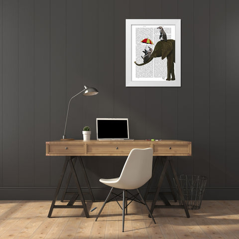 Elephant and Penguin White Modern Wood Framed Art Print by Fab Funky
