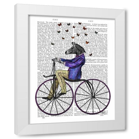 Zebra On Bicycle White Modern Wood Framed Art Print by Fab Funky