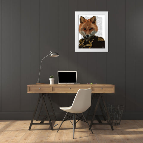 Admiral Fox Portrait White Modern Wood Framed Art Print by Fab Funky