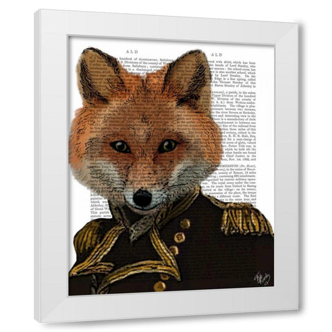 Admiral Fox Portrait White Modern Wood Framed Art Print by Fab Funky