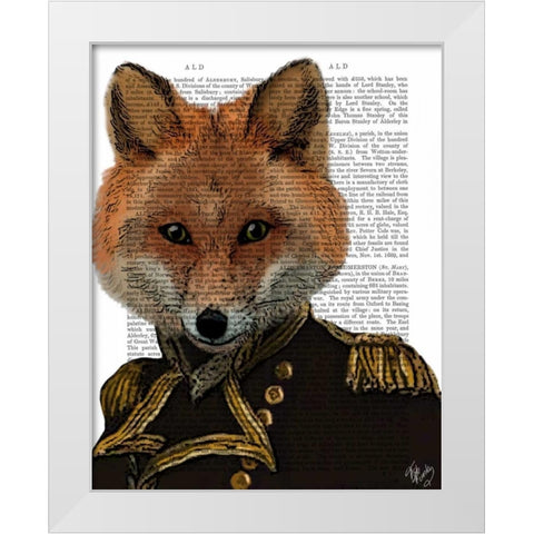 Admiral Fox Portrait White Modern Wood Framed Art Print by Fab Funky