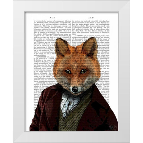 Fox Portrait 2 White Modern Wood Framed Art Print by Fab Funky