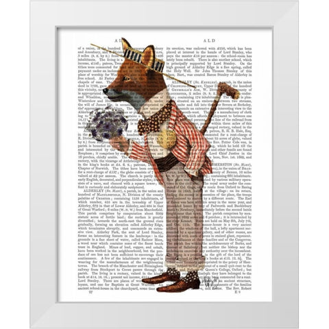 Fox in Boater White Modern Wood Framed Art Print by Fab Funky