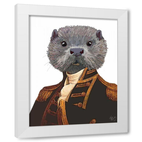 Captain Otter White Modern Wood Framed Art Print by Fab Funky
