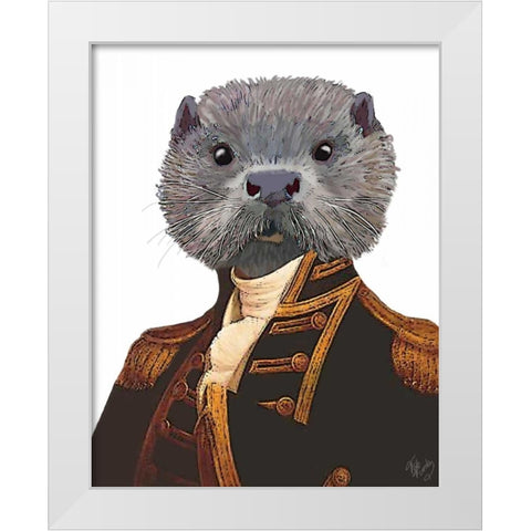 Captain Otter White Modern Wood Framed Art Print by Fab Funky