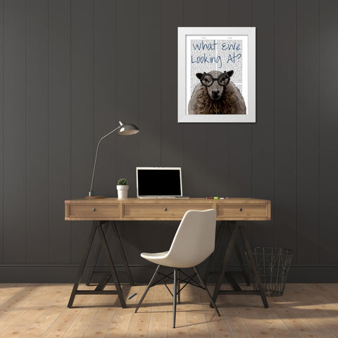 What Ewe Looking At White Modern Wood Framed Art Print by Fab Funky