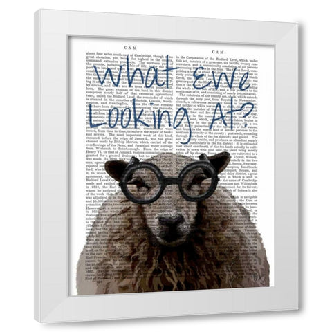 What Ewe Looking At White Modern Wood Framed Art Print by Fab Funky