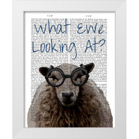 What Ewe Looking At White Modern Wood Framed Art Print by Fab Funky