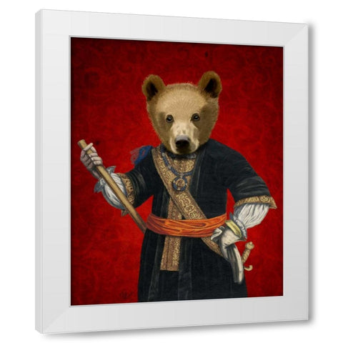 Bear in Blue Robes White Modern Wood Framed Art Print by Fab Funky