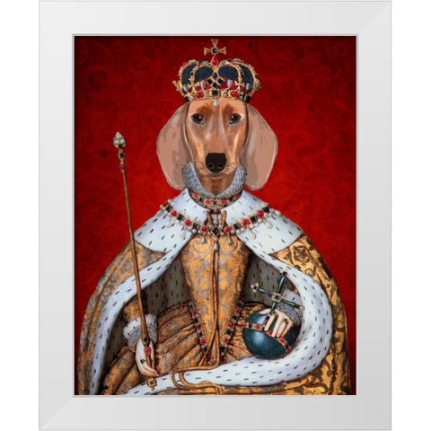 Dachshund Queen White Modern Wood Framed Art Print by Fab Funky