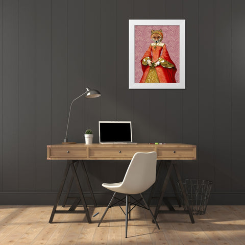Fox Queen White Modern Wood Framed Art Print by Fab Funky