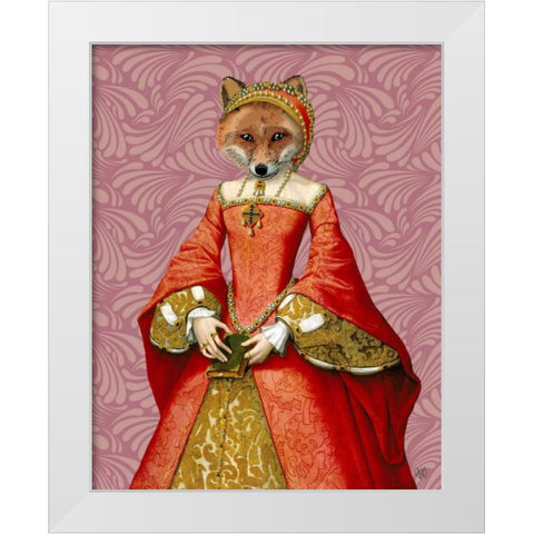 Fox Queen White Modern Wood Framed Art Print by Fab Funky