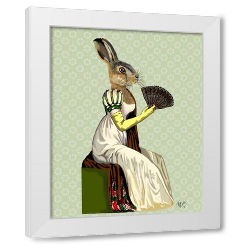 Miss Hare White Modern Wood Framed Art Print by Fab Funky