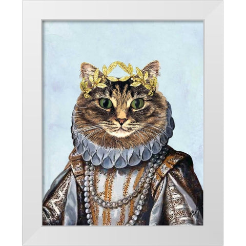 Cat Queen White Modern Wood Framed Art Print by Fab Funky
