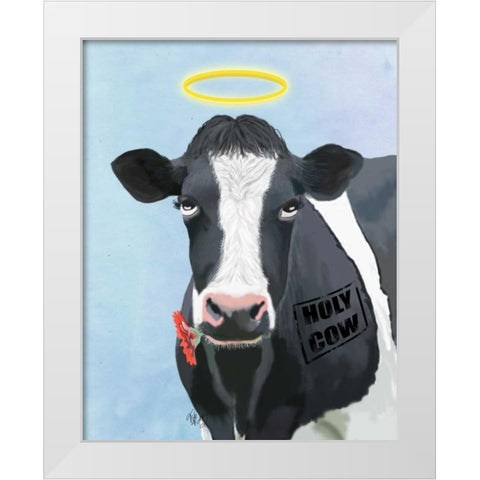 Holy Cow White Modern Wood Framed Art Print by Fab Funky